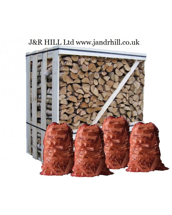 Kiln dried logs 2 x  1.17 cubic metre crate & 4 x Kindling Nets